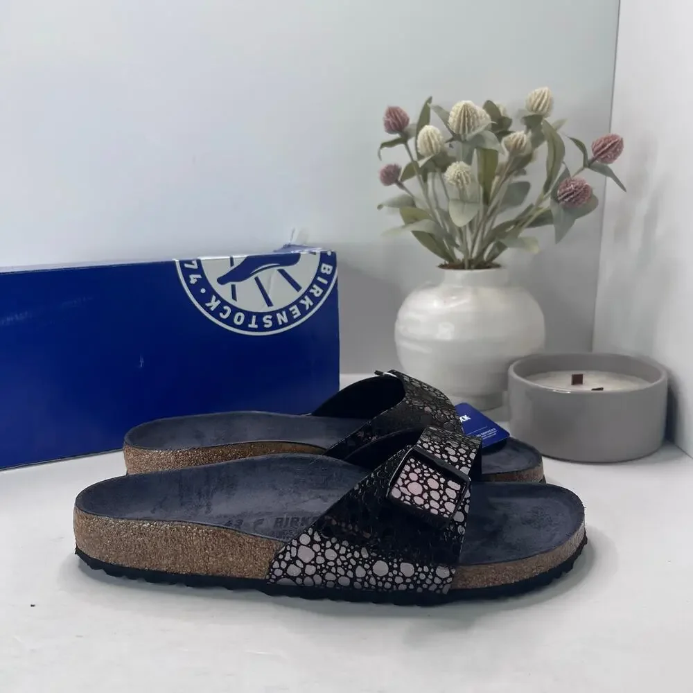 Birkenstock Madrid BS Birko Flur Sandal Metallic Stone Black Men 10/EU 43 NWB